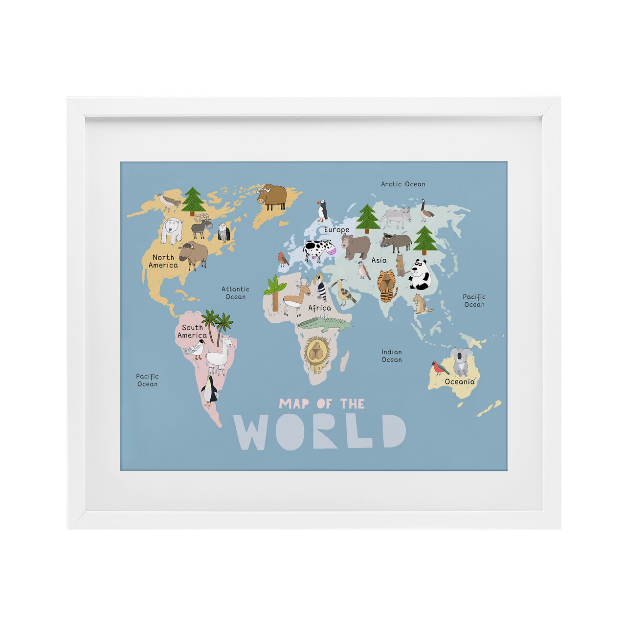 Stupell Industries Kid's Map Of World Blue Framed Print Under Glass, design by Carla Daly